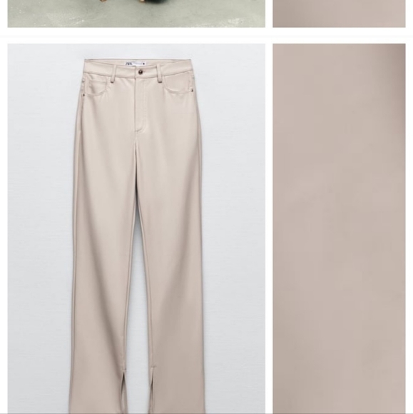 Bloggers Fave! NWOT Zara Cream Faux Leather Slim Flare Trousers With Slits - Picture 10 of 10